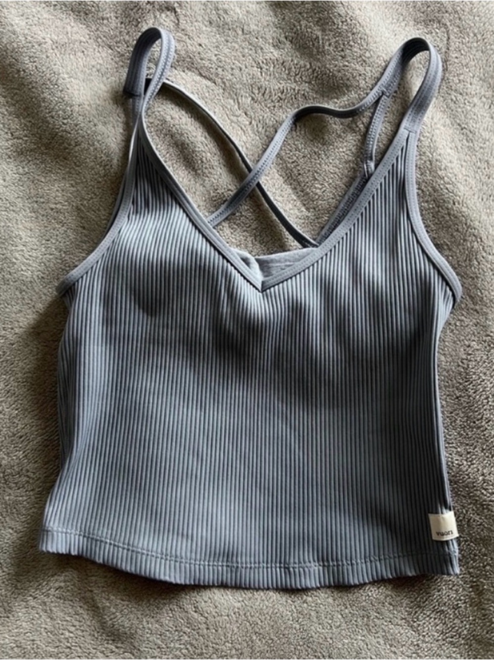 Vuori Women’s Flint Blue Rib Crop Tank Small